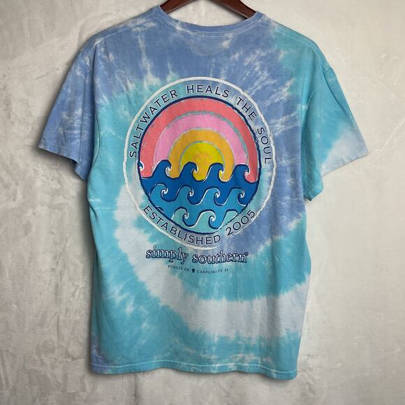 Simply Southern Tye Dye Ocean Large Cotton Visco Girl Tee - Picture 4 of 7